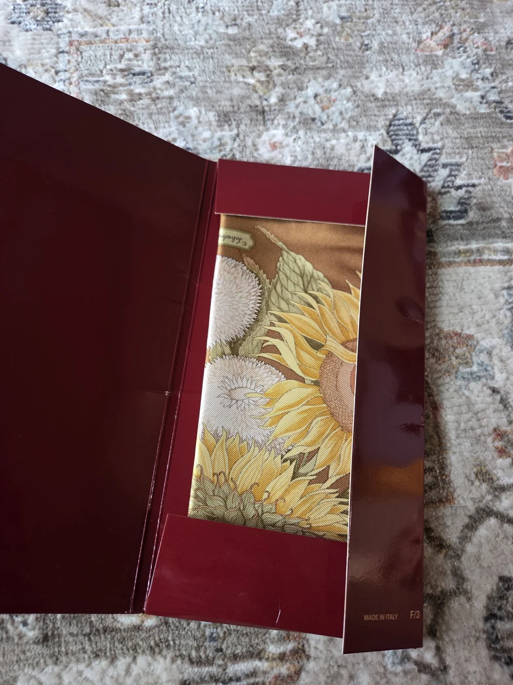 Salvatore Ferragamo Sunflower Silk Scarf in Golden Brown and Yellow